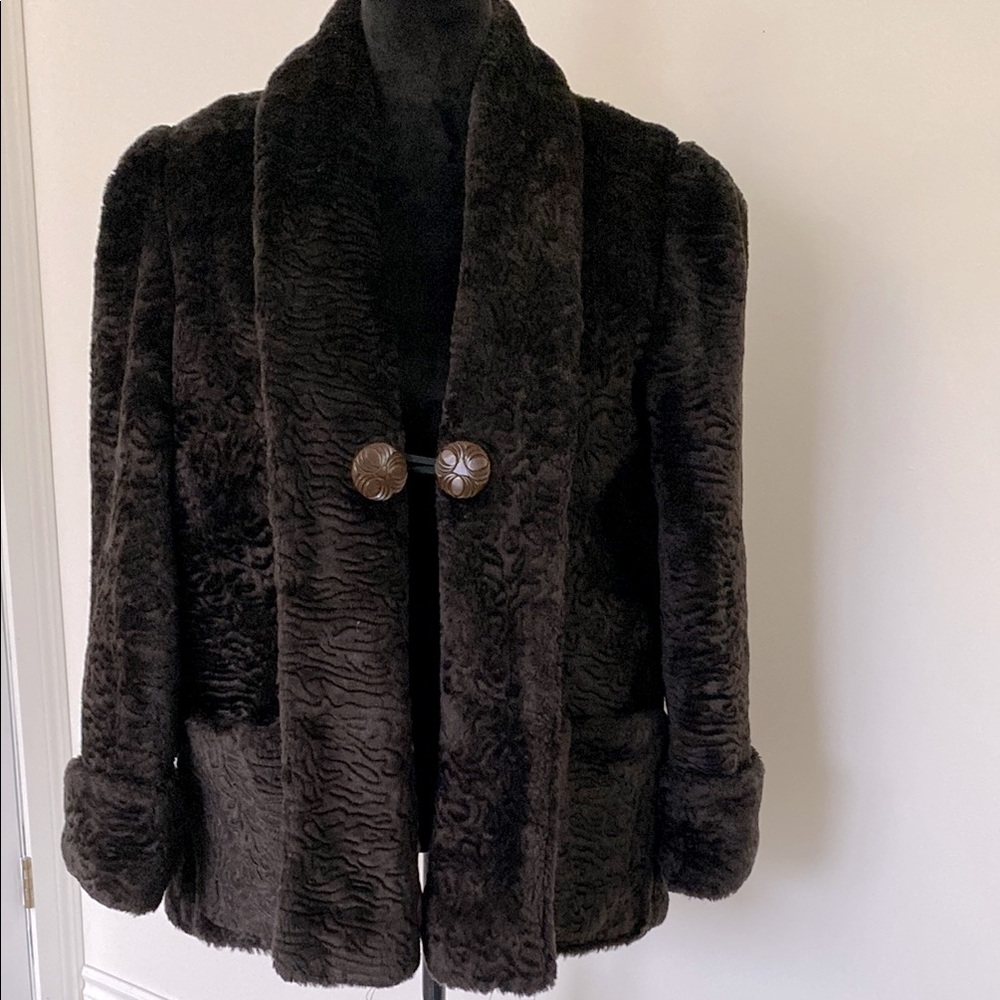 Elegant and Vintage Brown Faux Fur Jacket